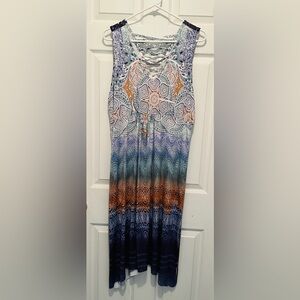Live and Let Live Sleeveless Multicolor Printed Dress Asymmetrical Hem Sz M NWT